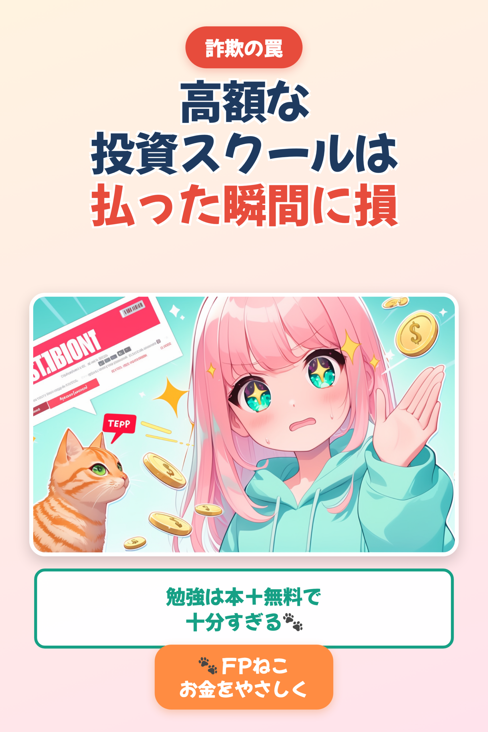 高額な投資スクール・情報商材はやめとけ|損する理由【FPねこ】|Pinterest用