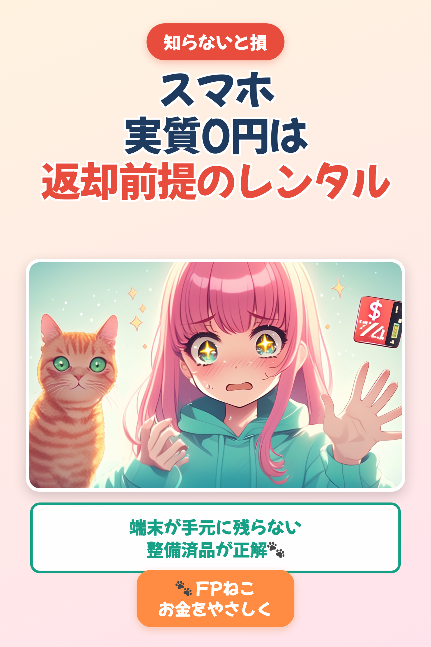 スマホ実質0円のカラクリ｜返却前提のレンタルに注意【FPねこ】｜Pinterest用